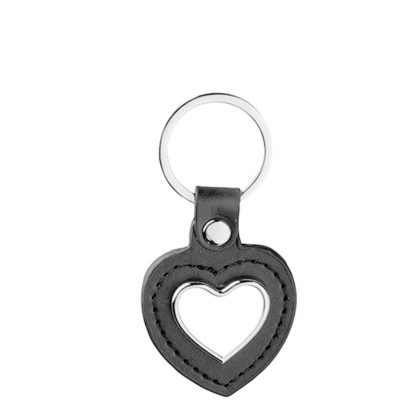 KEY-RING -  METAL+ LEATHER (Heart) black