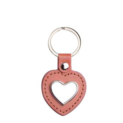 KEY-RING -  METAL+ LEATHER (Heart) brown