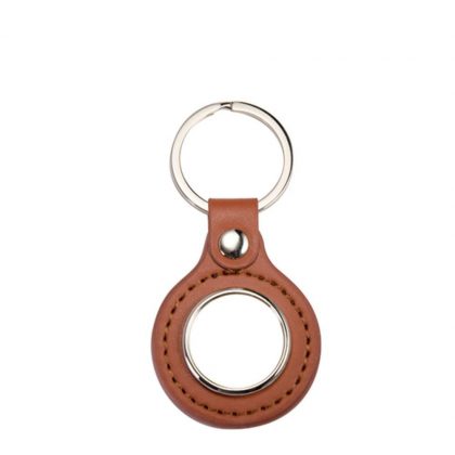 KEY-RING -  METAL+ LEATHER (Round) brown