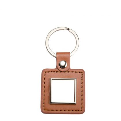 KEY-RING -  METAL+ LEATHER (Square) brown