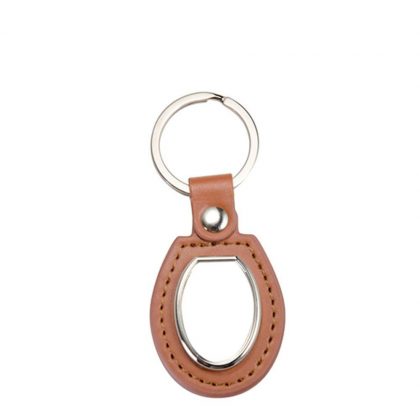 KEY-RING -  METAL+ LEATHER (Oval) brown