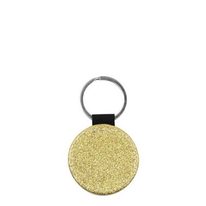 KEY-RING - Leather (GLITTER) ROUND golden