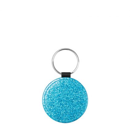 KEY-RING - Leather (GLITTER) ROUND blue