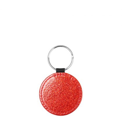 KEY-RING - Leather (GLITTER) ROUND red