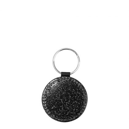 KEY-RING - Leather (GLITTER) ROUND black