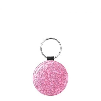 KEY-RING - Leather (GLITTER) ROUND pink