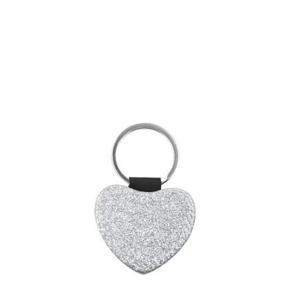 KEY-RING - Leather (GLITTER) HEART silver
