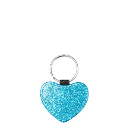 KEY-RING - Leather (GLITTER) HEART blue