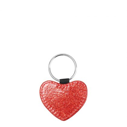 KEY-RING - Leather (GLITTER) HEART red