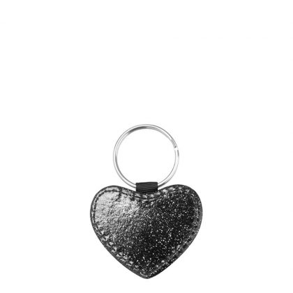 KEY-RING - Leather (GLITTER) HEART black