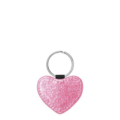 KEY-RING - Leather (GLITTER) HEART pink