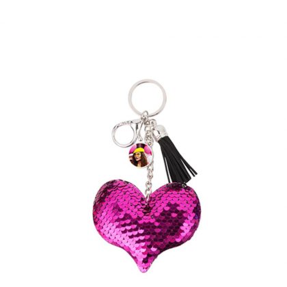 KEY-RING - (SEQUIN) HEART rose red