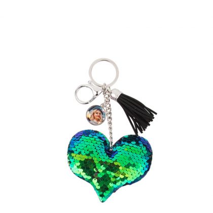 KEY-RING - (SEQUIN) HEART blue/green