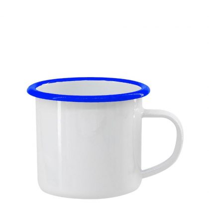 ENAMEL MUG 12oz WHITE + BLUE rim
