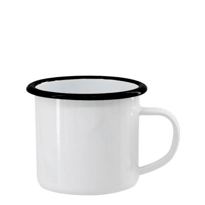 ENAMEL MUG 12oz WHITE + BLACK rim