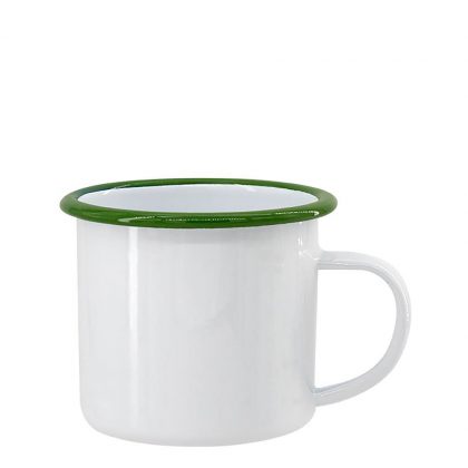 ENAMEL MUG 12oz WHITE + GREEN rim