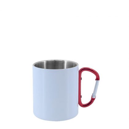 Stainless Steel Mug 8oz - WHITE with Red Handle