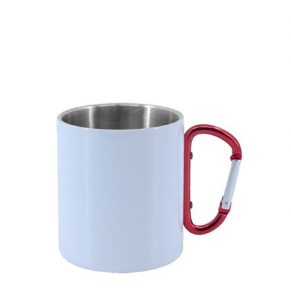 Stainless Steel Mug 11oz - WHITE with Red Handle
