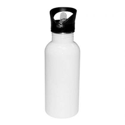 WATER BOTT. - STAINLESS (WHITE)  600ml-straw