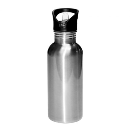 WATER BOTT. - STAINLESS (SILVER) 600ml-straw