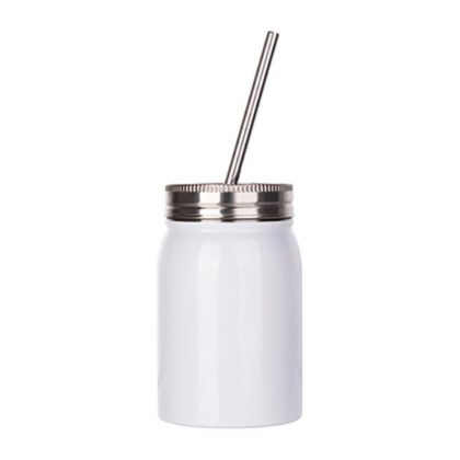 MASON TUMBLER with straw - 17oz WHITE