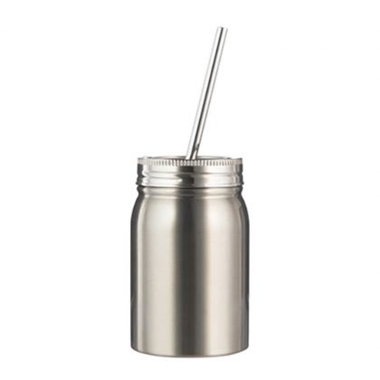 MASON TUMBLER with straw - 17oz SILVER