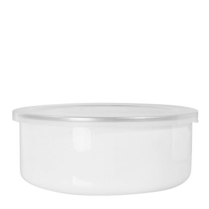 ENAMEL BOWL 40oz. LOW - WHITE+SILVER rim