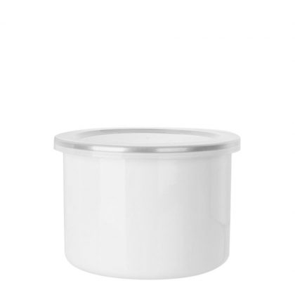 ENAMEL BOWL 26oz. HIGH - WHITE+SILVER rim