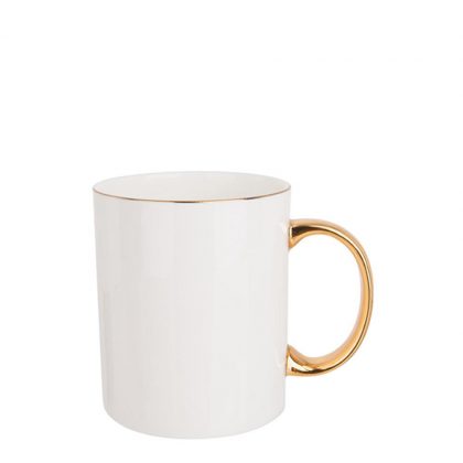 MUG WHITE (Bone China) 11oz GOLD rim & Hand