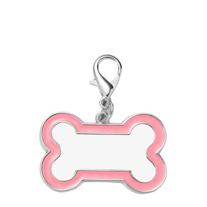 Pet Tag (DOG BONE Pink edge) 3x4.5cm - Zinc alloy