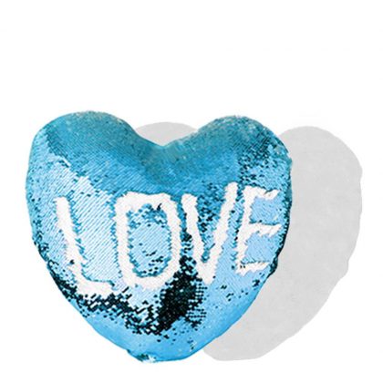 PILLOW - COVER Sequin(HEART)BLUE L. wh.39x44