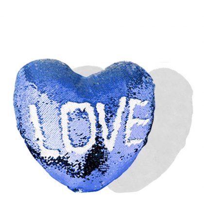 PILLOW - COVER Sequin(HEART)BLUE D. wh.39x44