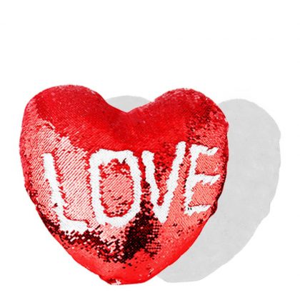 PILLOW - COVER Sequin(HEART)RED wh 39x44