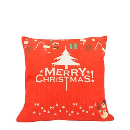 XMAS - PILLOW - COVER (LINEN) RED/white tree