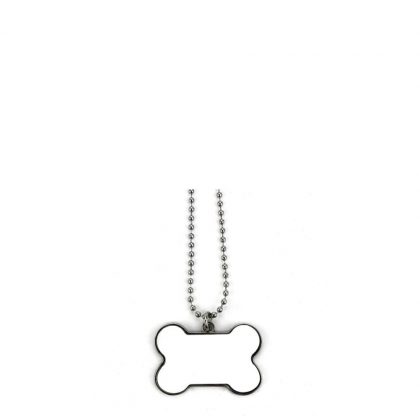 Pet Tag (DOG BONE White gloss) - Zinc Alloy with Chain 75cm