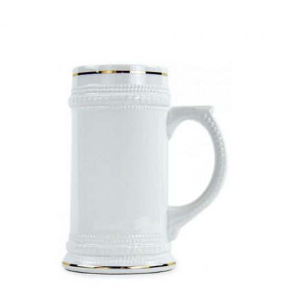 BEER MUG - WHITE/GLOSS - 22oz with Gold Rim