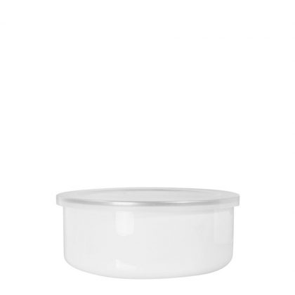 ENAMEL BOWL 20oz. LOW - WHITE+SILVER rim