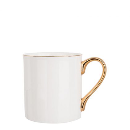 MUG WHITE (Bone China) 10oz GOLD rim & Hand