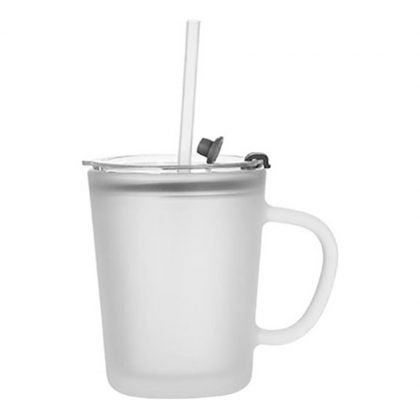 Glass Mug 13oz (with Lid & Straw) Frosted