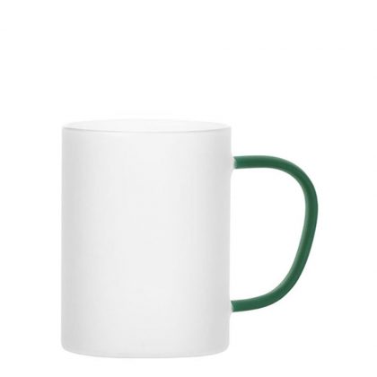 Glass Mug 12oz (Frosted) GREEN Dark handle