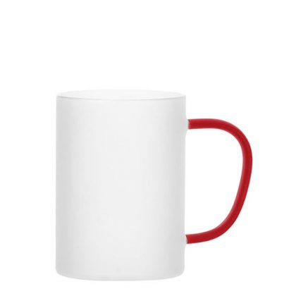 Glass Mug 12oz (Frosted) RED handle