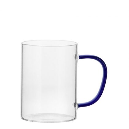 Glass Mug 12oz (Clear) BLUE Dark handle