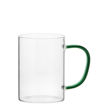 Glass Mug 12oz (Clear) GREEN Dark handle