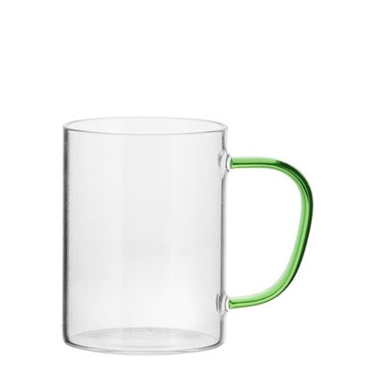 Glass Mug 12oz (Clear) GREEN Light handle