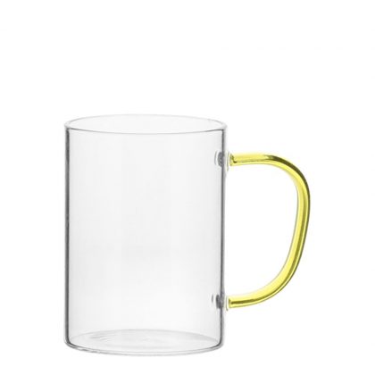 Glass Mug 12oz (Clear) YELLOW handle