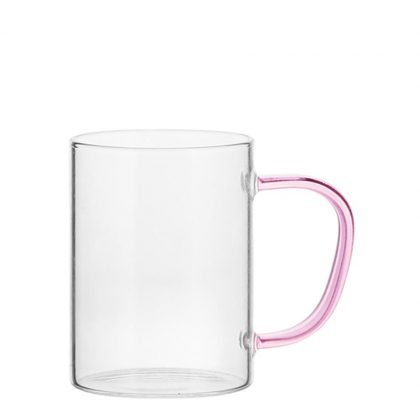 Glass Mug 12oz (Clear) PINK handle