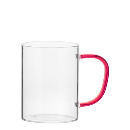 Glass Mug 12oz (Clear) RED handle