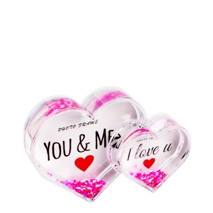 Acrylic Photo Block (2 Hearts-14x9cm) CLEAR with Pink Snow
