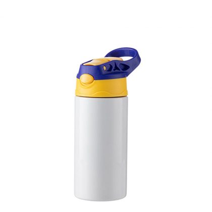 Kids Bottle (360ml) WHITE Blue Cap with Silicone Straw