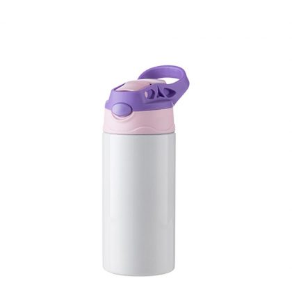 Kids Bottle (360ml) WHITE Purple Cap with Silicone Straw